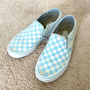 Womens Blue & White Checkered Canvas Vans